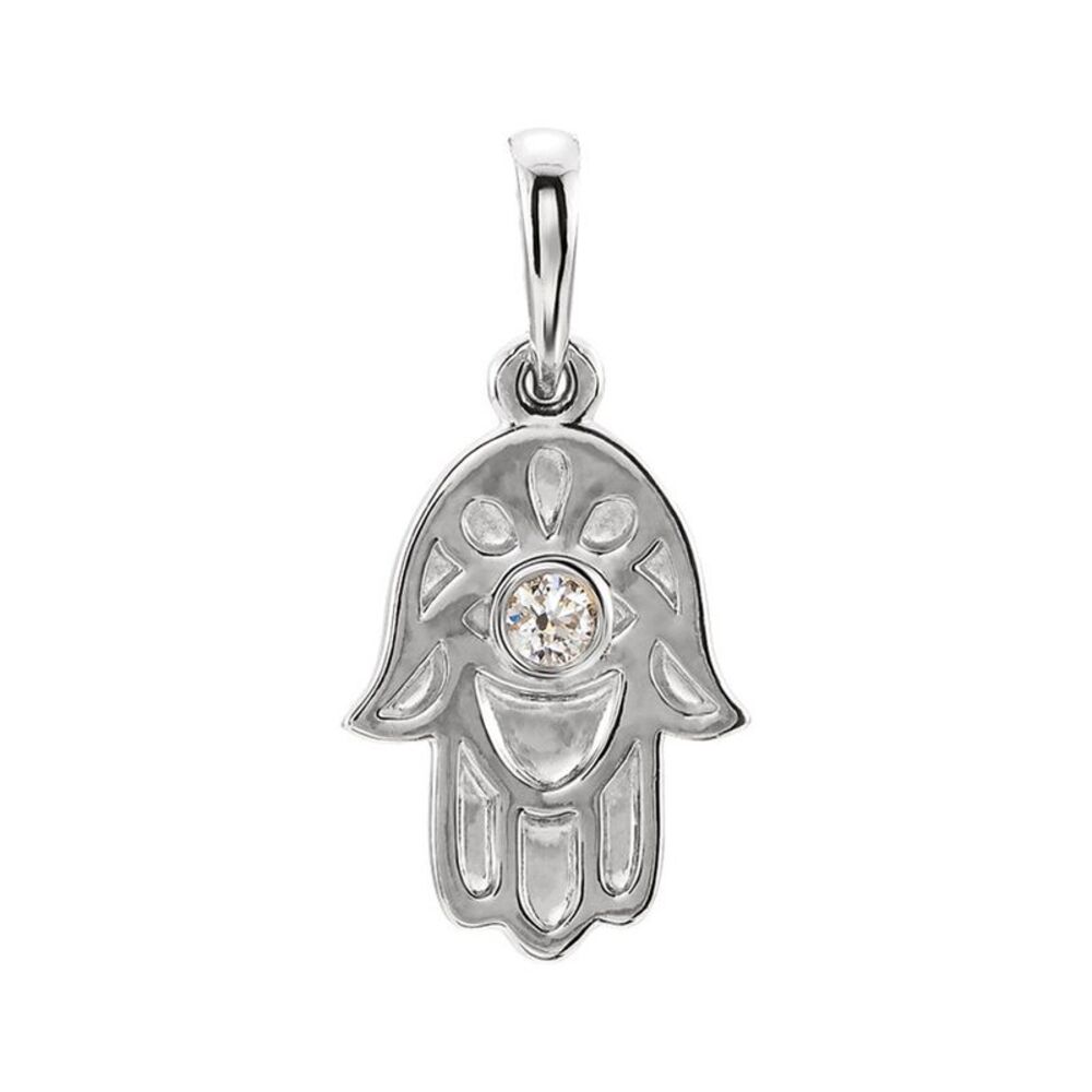 Platinum and 0.03 CT Diamond Small Hamsa Pendant, 9mm